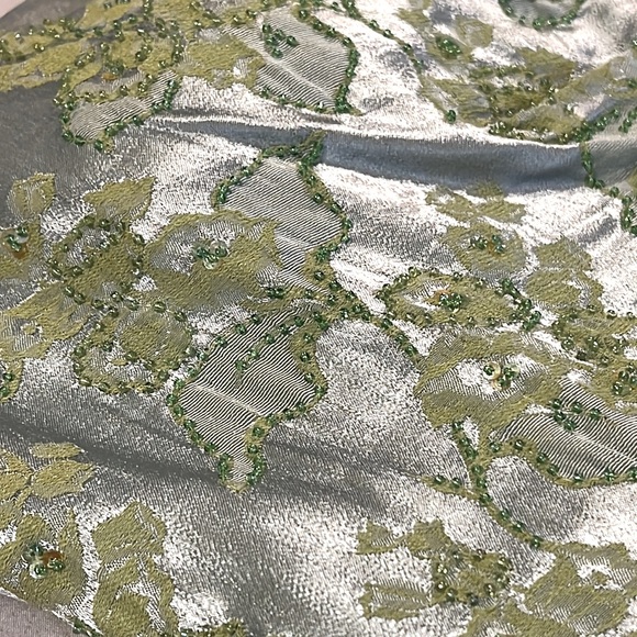 KAY UNGER 2pc GOWN + BOLERO Jacket Satin Celery Strapless Bead Floral Wedding 🎩 - Picture 7 of 11